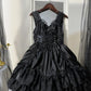 Japanese Lolita Dark Gothic Style JSK Lace Stitching Bow Lace-up V-neck Sleeveless High Waist Hot Sweet Black Cake Dress Women
