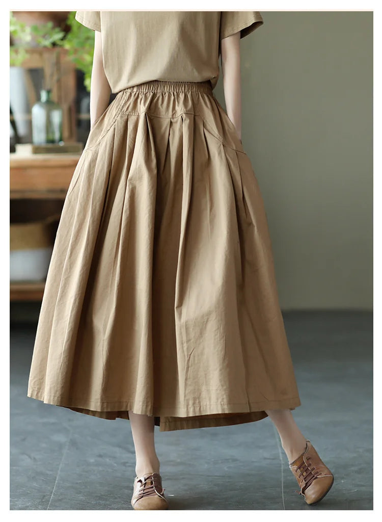 Max LuLu Japan Style Summer Streetwear Fashion Women Khaki A-Line Skirts Ladies Elastic Casual Long Skirt Girls Vintage Clothes