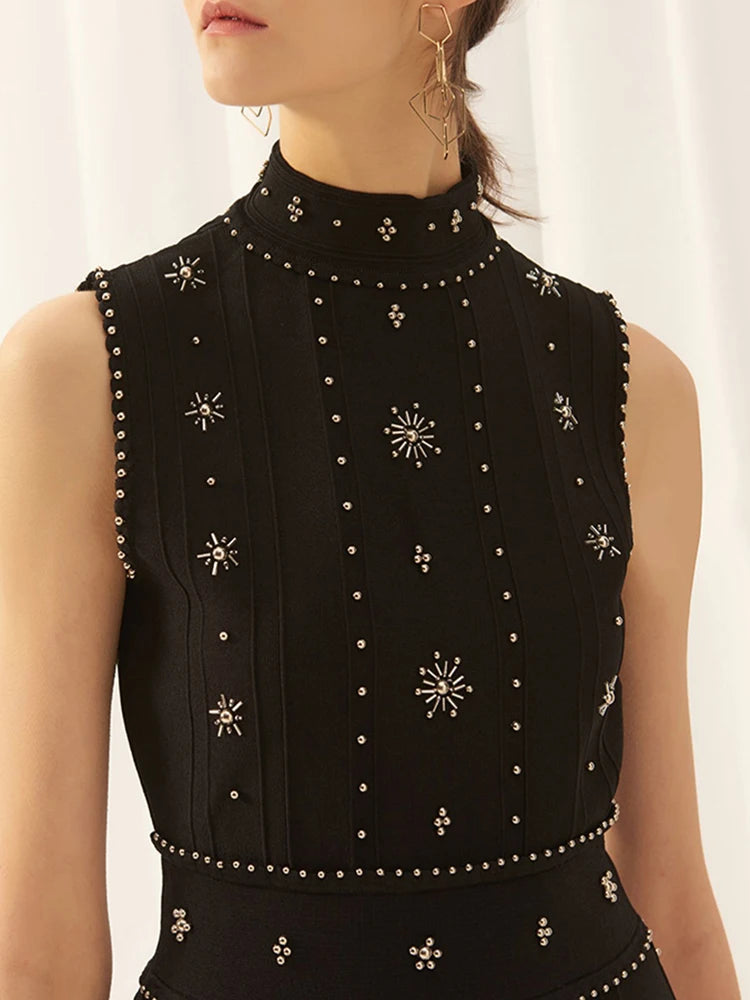 TWOTWINSTYLE Patchwork Embroidered Flares Dresses For Women Round Neck Sleeveless High Waist Mini Summer Dress Female Fashion