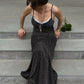 Talenza Black Lace Long Dress Women Fashion Polka Dot Printed Sleeveless Halter Dress Summer Sexy High Waist Party Evening Dress