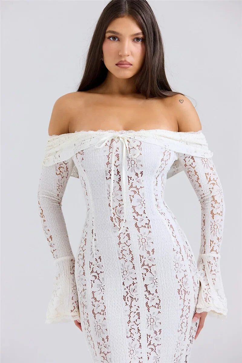 Oligai Winter Lace Long Sleeve Evening Party Dresses Women 2025 Black Sexy Elegant Maxi Dress Fashion Long Wedding Guest Dress