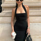 TARUXY One-Shoulder Bodycon Black Evening Dress For Women Sexy Backless Sleeveless Neck-Mounted Long Party Dress Female Elegant