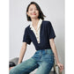 TOYOUTH Women Contrasting Colors POLO Collar T-shirt 2025 Summer New Short Sleeved Top