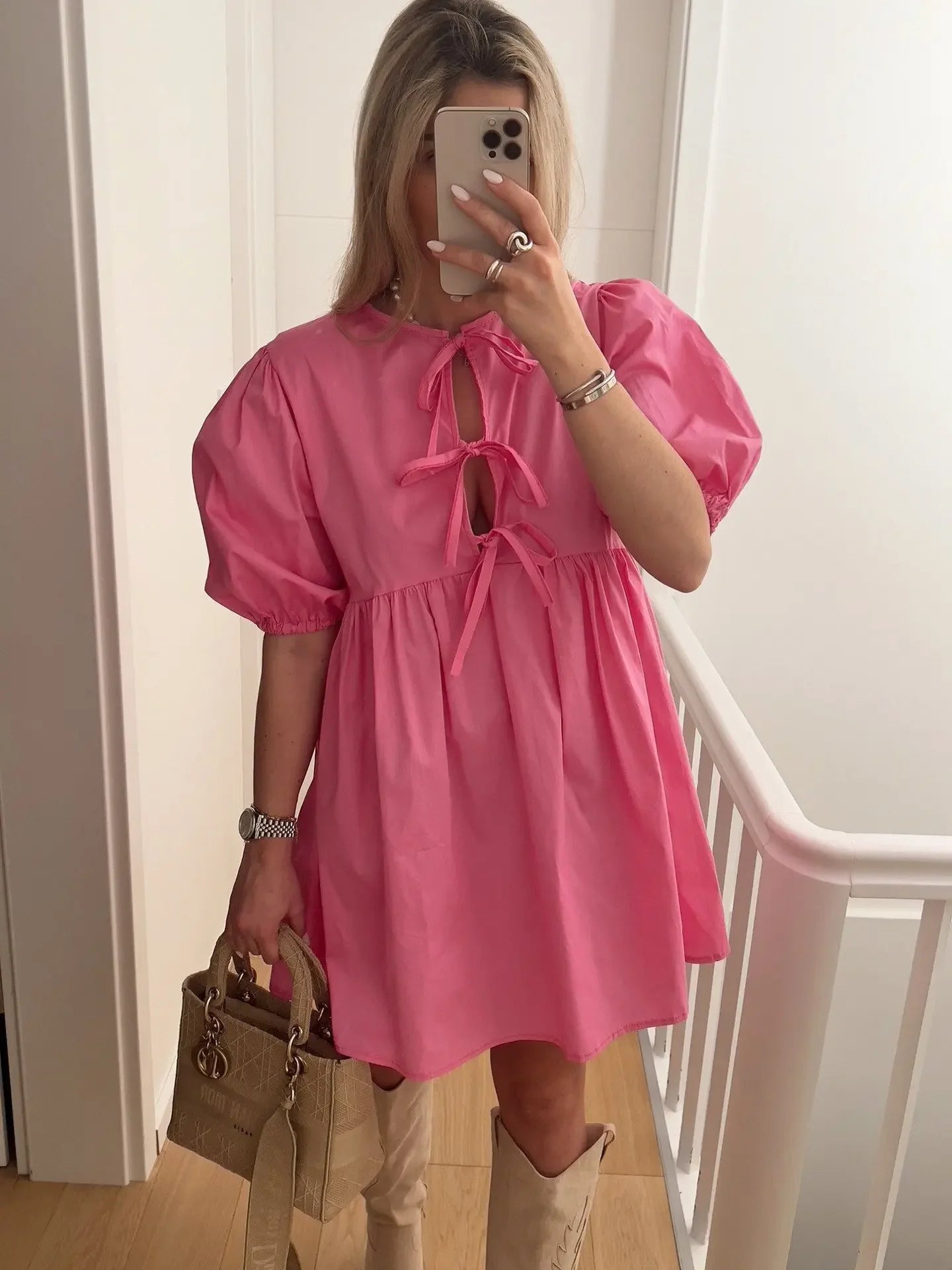 Elegant Fashion Women's Dress Cross-Border Butterfly Knot Front Strap Simple Style Chinese Origin Clothing Ladies' Skirt