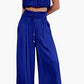 Women's Two Piece Pants Sets Open Navel Outfit Silk Pleated Texture Sleeveless Top Wide Leg Pants Set Summer Matching Sets 2024