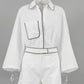 Bornladies 100% Cotton Casual Fashion Long Sleeve Set Summer Women's Pocket Black White Chic Shirt Shorts Loose Two-piece Set