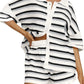 Women Casual 2 Pieces Set Loungewear Matching Suits Stripe Contrast Color Button Crochet Knit Blouse Tops + Shorts Outfits