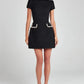 Tosssy Shiny Elegant Female MIni Dress Pocket Short Sleeve Patchwork Fashion Slim Party Dress Gown Women's Glitter Vntage Dress