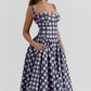 Women's French Style Long Dress with Solid/Floral/Checkered Multi Color Options Knee-Length Dress 2025 New Arrival