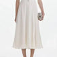 Elegant French Style Dress with Butterfly Knot Waist Cinching Pleated Skirt Cocktail Dress Short Sleeve V Neck Ankle Length