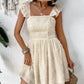 Elegant Women Summer Lace Floral Patchwork Corset Mini Dress Sleeveless Square Neck Tie-up Short Tank A-line Flowy Party Dress