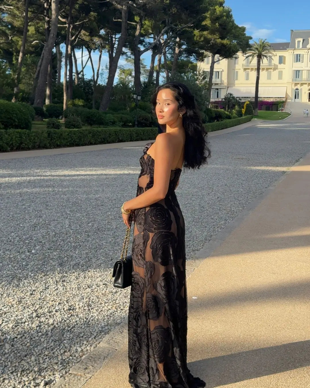 Mingmingxi Black Mesh Birthday Dress for Women 2024 One Shoulder Sexy Long Dress Slim Elegant Flower Wedding Guest Party Dresses