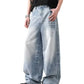 Retro American Light Blue Denim Jeans Loose Wide Leg Straight Floor-Length Trousers for Men And Women Autumn Fashion Brand