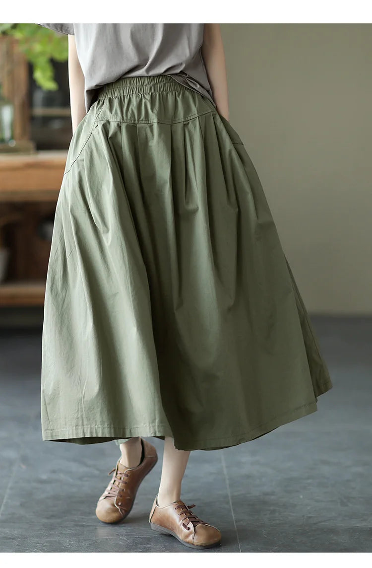 Max LuLu Japan Style Summer Streetwear Fashion Women Khaki A-Line Skirts Ladies Elastic Casual Long Skirt Girls Vintage Clothes