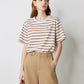 TOYOUTH Women Striped Short Sleeved T-shirt 2024 Summer New Academy Style Round Neck Top