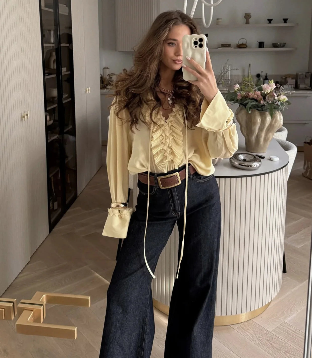 Talenza Casual Chiffon Shirt Women Fashion Pleated Lace-up Solid Lace Top Summer Vacation Loose Vintage Elegant  Female Blouses