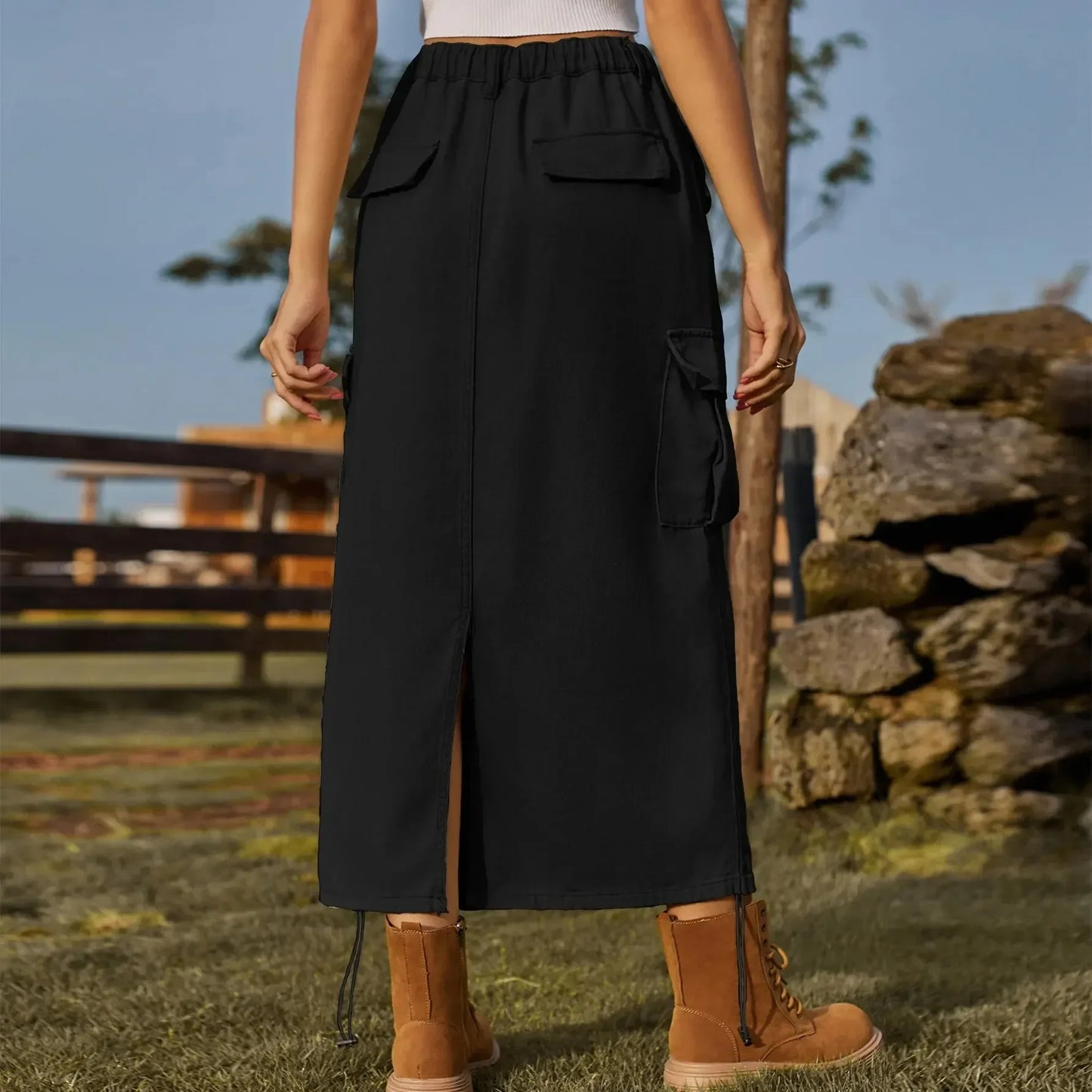 Leisure elastic waist work dress, fashionable women's mid length skirt