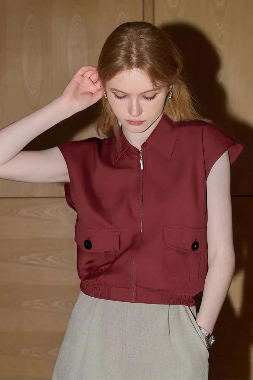 VIMLY Women's Commuter Vest Coat 2025 Summer Simple Fashion Sleeveless Zipper Lapel Neck Vest Coat Female Casual Short Waistcoat