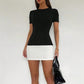 Tossy Summer Female Contrast Mini Dress Casual High Waist Short Sleeve Sexy Skinny Patchwork Bodycon Dress Women's Mini Dress