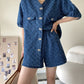 Women's Denim Short Sleeve Top and Shorts Two Piece Suit French Fashion Spring Summer Cowgirl Top Streetwear Korean Leisure New