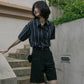 XEJ Elegant and Youth Woman Blouses Short Sleeve Striped Shirt British Style Summer Shirts for Women Fashion Retro Shirt