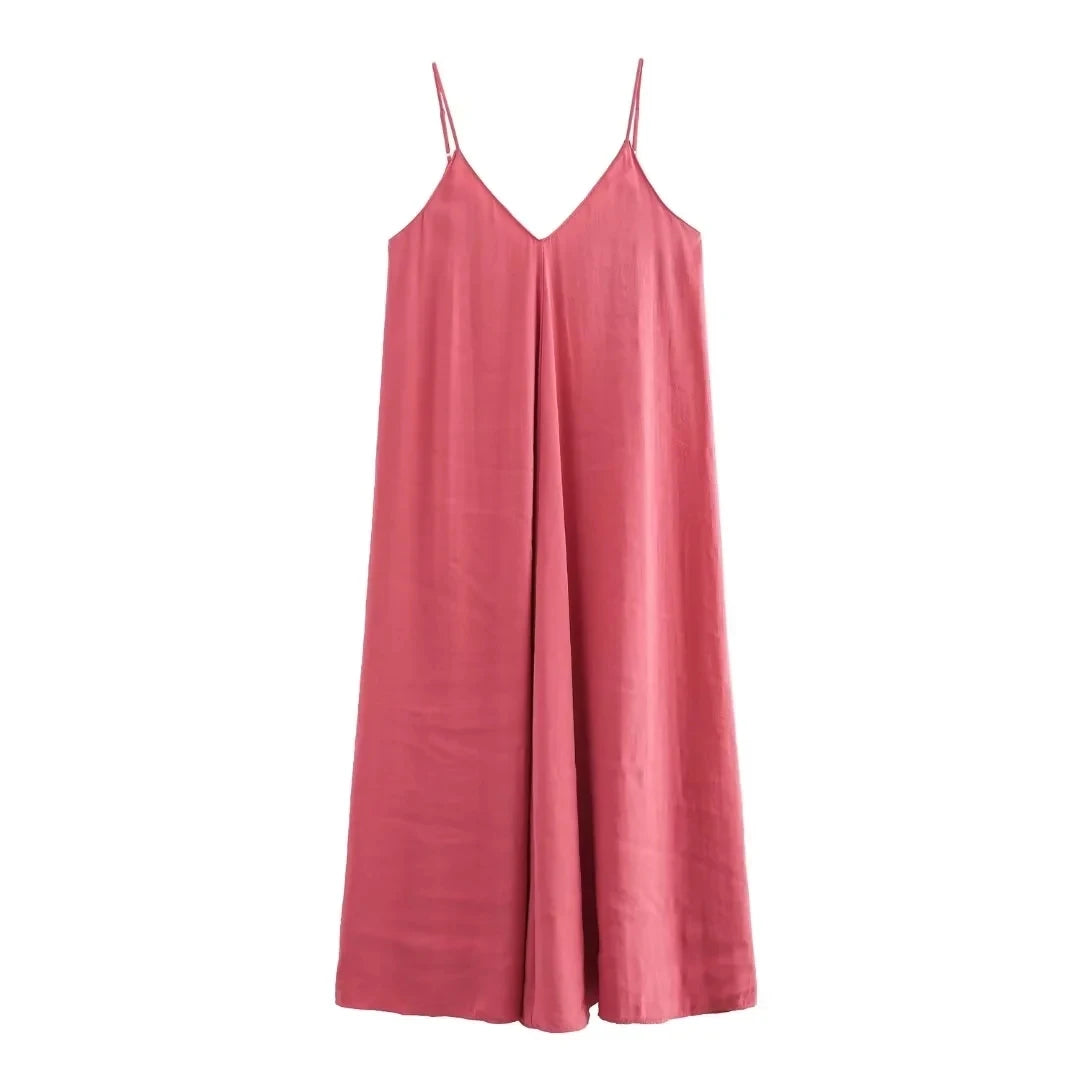 TRAF Slip Dress Women 2024 Summer Women's Loose Dresses Sleeveless Thin Straps Black Long Dresses Backless Beach Holiday Dresses