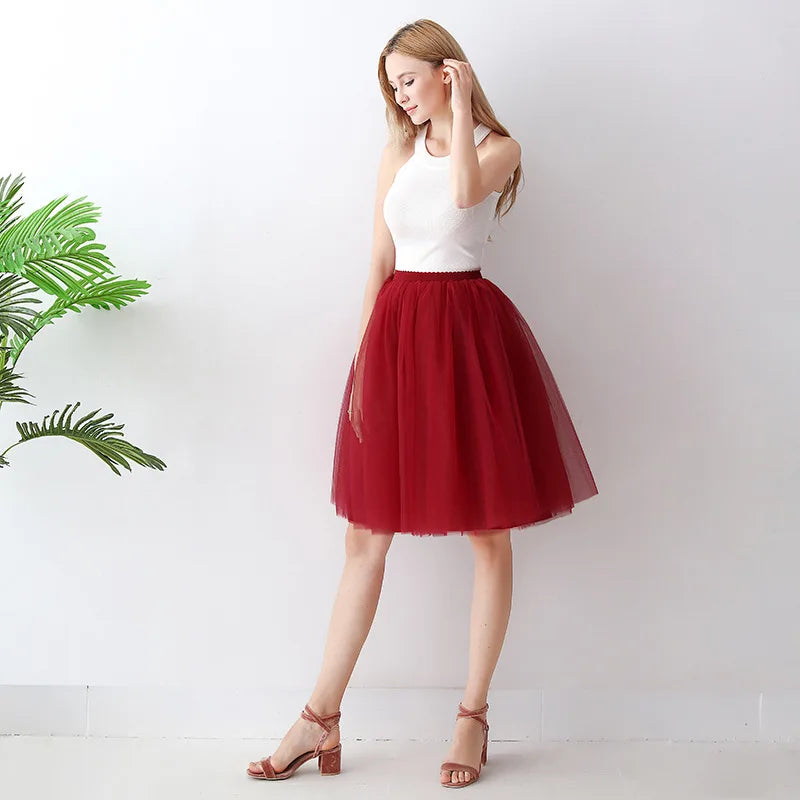 5 Layers 65cm Black Pleated Skirt Sexy Midi Tulle Skirt High Waist Full Lining Adult Tutu Korean Style Women Jupe Femme Faldas