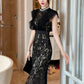 Women's French Noble Elegant Prom Dresses Black Lace Sheer Perspective Diamond High Waist Fishtail Robe Party Banquet Vestidos
