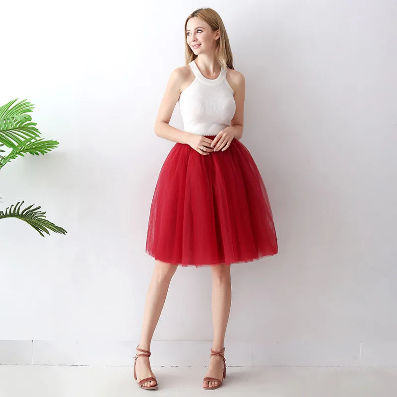 5 Layers 65cm Black Pleated Skirt Sexy Midi Tulle Skirt High Waist Full Lining Adult Tutu Korean Style Women Jupe Femme Faldas