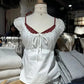 2024 New White Lace Tied Square Neck Summer T-shirts Chic Elegant Short Sleeve Tee Cotton Y2K Street Casual Bow Tie-up Top Women