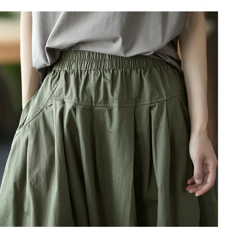 Max LuLu Japan Style Summer Streetwear Fashion Women Khaki A-Line Skirts Ladies Elastic Casual Long Skirt Girls Vintage Clothes