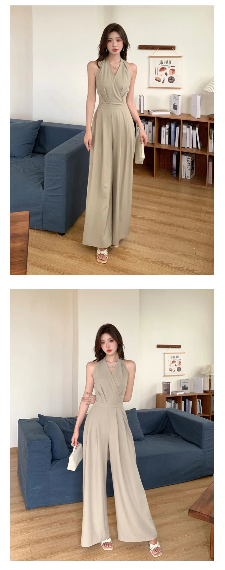 Fashion Elegant Women's Maxi Jumpsuits Style Formal Casual Hatler Bandage Bow Backless Long Pants Party Mujer Loose Rompers Lady