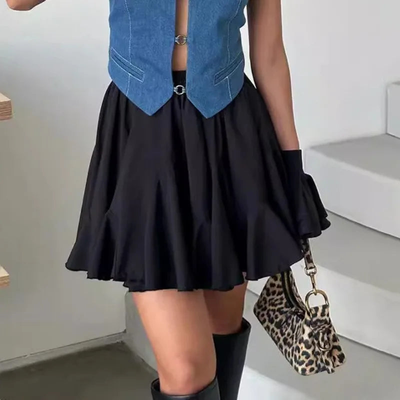 Tuularose Summer Ruffle Short Skirt Women 2025 Summer New Y2k Pleated Patchwork Skirt Casual Streetwear Office Lady Female Skirt