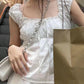 2024 New White Lace Tied Square Neck Summer T-shirts Chic Elegant Short Sleeve Tee Cotton Y2K Street Casual Bow Tie-up Top Women