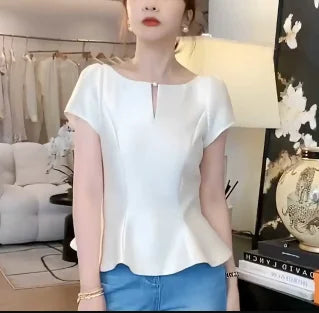 2025 Blusas Mujer De Moda Solid O Neck Shirts Women Puff Sleeve Summer Blouses Crop Tops Fashion Zipper Temperament Blouse