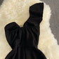 Women Black White Ruffled One Shoulder Sleeveless Mini Dress Strapless Mesh Patchwork High Waist A-line Party Dress Vestidos