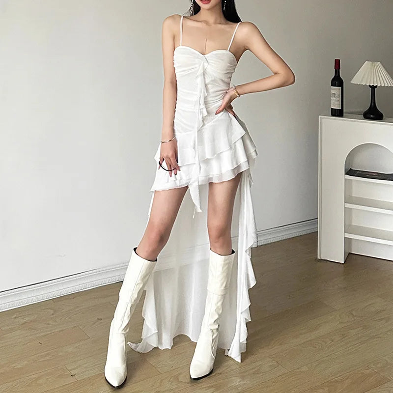 2025 Y2k Aesthetic Irregular Ruffled Dress Sexy Backless Harajuku Pleated Dresses Streetwear Sleeveless Bodycon Vestido De Mujer