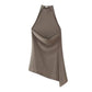 TRAFZA Women Vintage Solid Pant Sets Sexy Backless Halter Camis Top Asymmetric Tank Top + Drawstring Trousers Fashion Streetwear