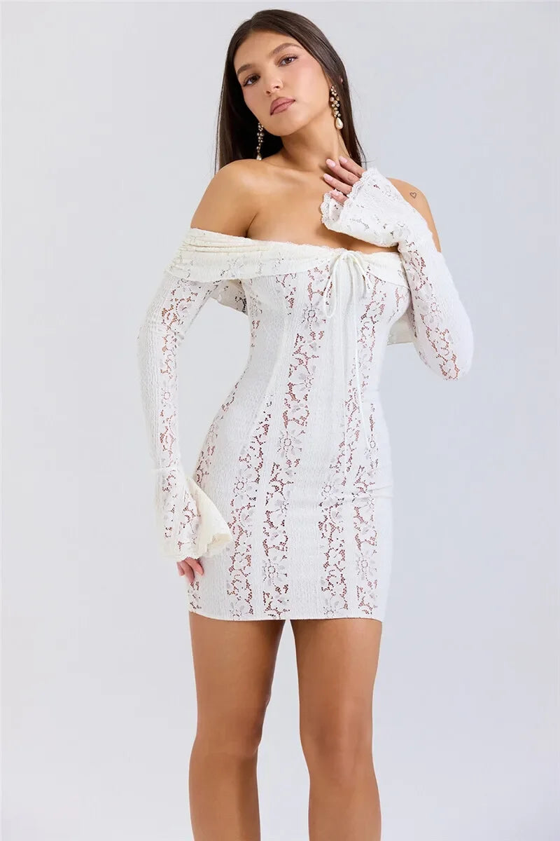 Oligai Winter Lace Long Sleeve Evening Party Dresses Women 2025 Black Sexy Elegant Maxi Dress Fashion Long Wedding Guest Dress