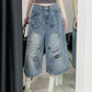 American Style Retro Street Women's Mid-Length Jeans Graffiti Design Loose Straight Cut Shorts Casual Fashionable Denim Shorts