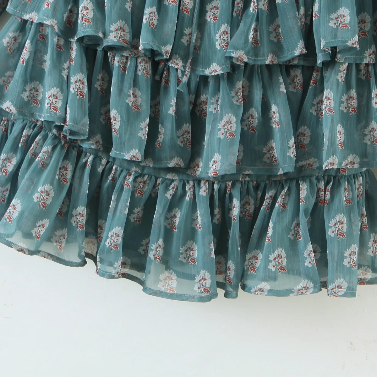 2022 Women Sexy Cross Bandage Black Flower Print Puff Long Sleeve Dress 3 layer Wood Ears Ruffles Hem Cake Mini Holiday Robe