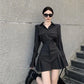 HOUZHOU Black Shirt Dress Women Elegant Vintage Long Sleeve Dresses Sexy Gothic Pleated Streetwear Turn-down Collar Casual Robe