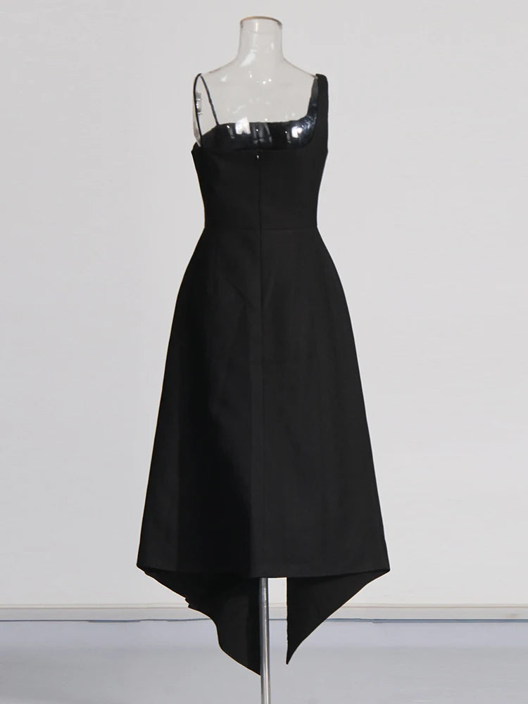 TWOTWINSTYLE Detachable Cloak Elegant Dresses For Women Square Collar Sleeveless High Waist Hit Color Split Dress Female Fashion