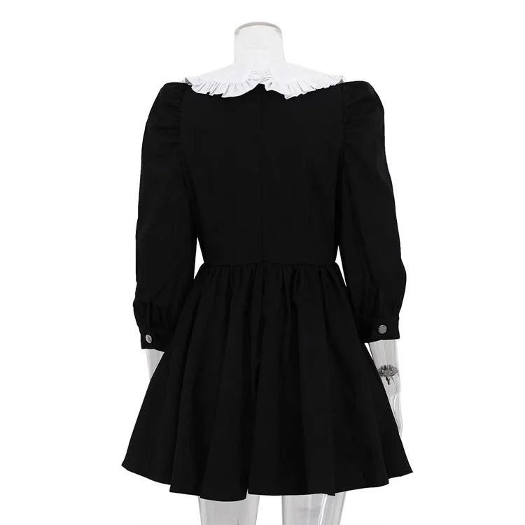 Tuularose Black Patchwork Dress Women's New Elegant Pleated A-Line Short Dress High Waist Office Lady Retro Party Dress Vestidos