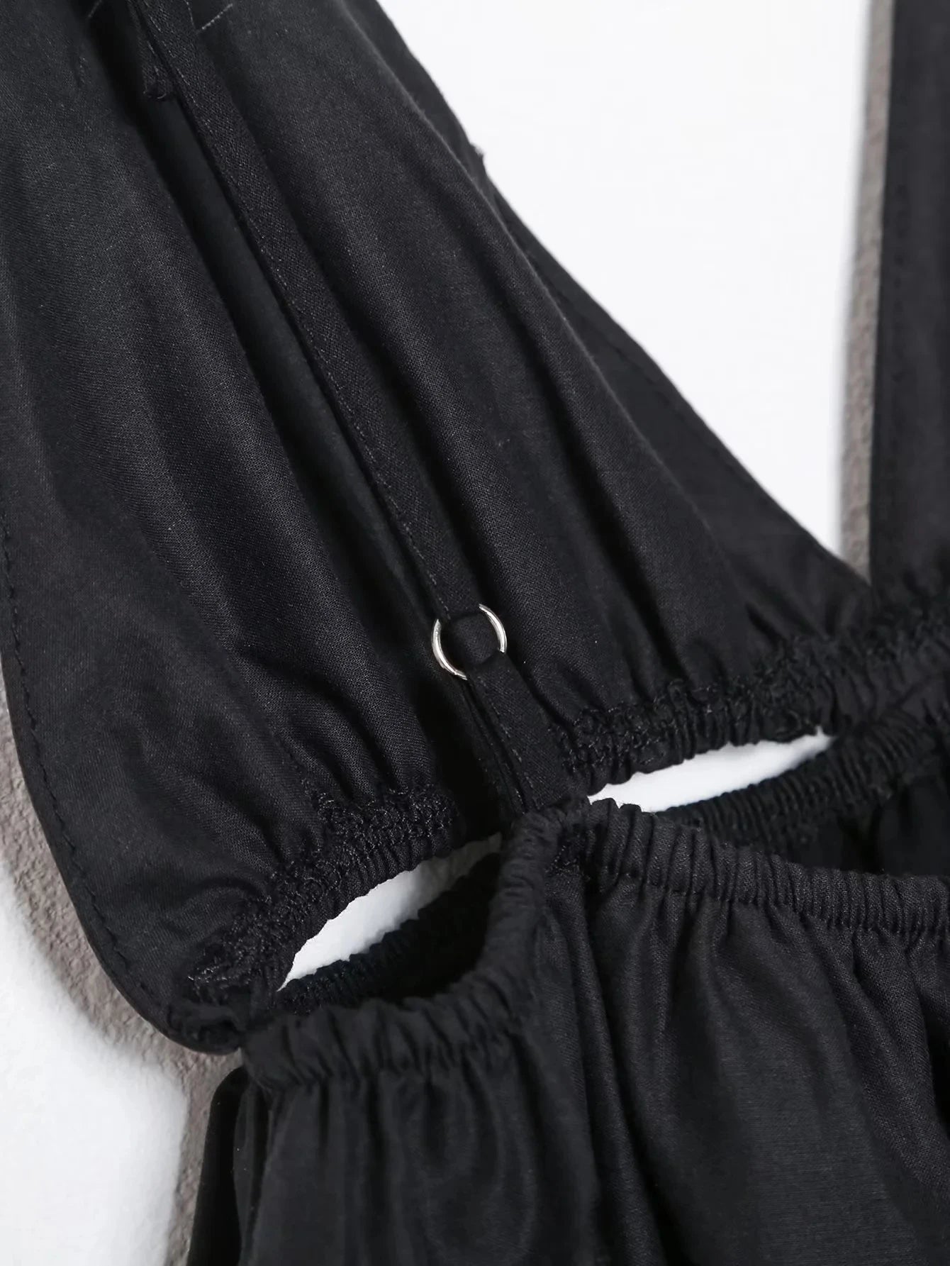 XNWMNZ 2024 Women Fashion Hollow out Embroidery Dress Vacation V-Neck Thin Strap Open Back Female Chic Mini Dresses