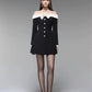 Preorder Hepburn Style Spliced Mini Black Dress French Noble One Shoulder Suit Dress A- Line Skirt Women Polyester Fiber Full Sl