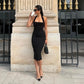 TARUXY One-Shoulder Bodycon Black Evening Dress For Women Sexy Backless Sleeveless Neck-Mounted Long Party Dress Female Elegant