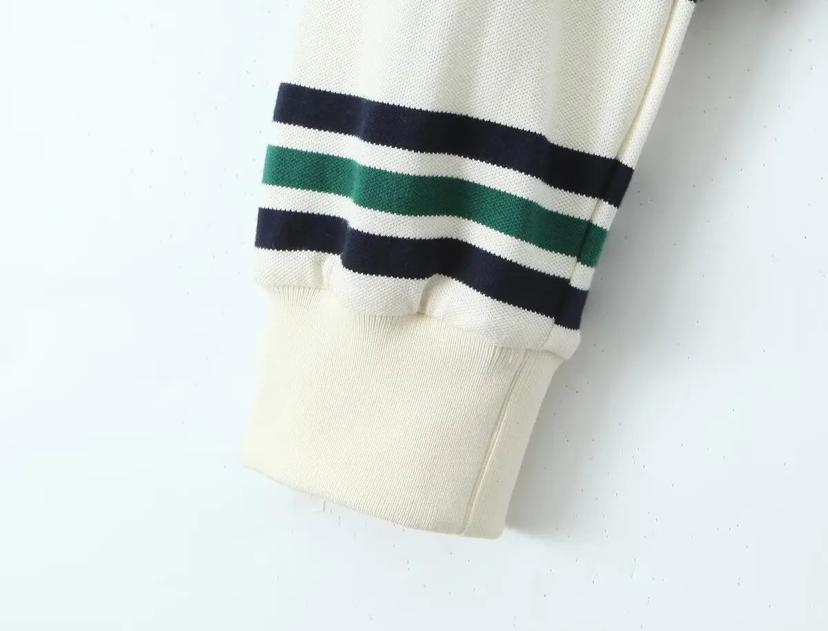 Summer 2025 Polo Shirts Woman Long Sleeve Tops Women Striped Vintage Clothes Polo Shirts Mujer Streetwear Casual Tops Brown