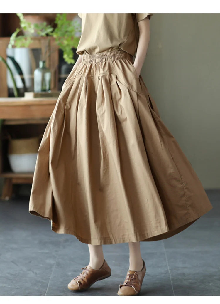 Max LuLu Japan Style Summer Streetwear Fashion Women Khaki A-Line Skirts Ladies Elastic Casual Long Skirt Girls Vintage Clothes