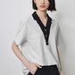 TOYOUTH Women Contrasting Colors POLO Collar T-shirt 2025 Summer New Short Sleeved Top